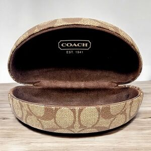 COACH Glasses Sunglasses Case Hard Clam Shell Tan Brown Signature Logo Monogram